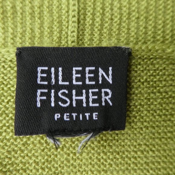 MeRiNo Eileen Fisher Petite Chartreuse Green Wool Cardigan Open Front Knit MP - Picture 4 of 5